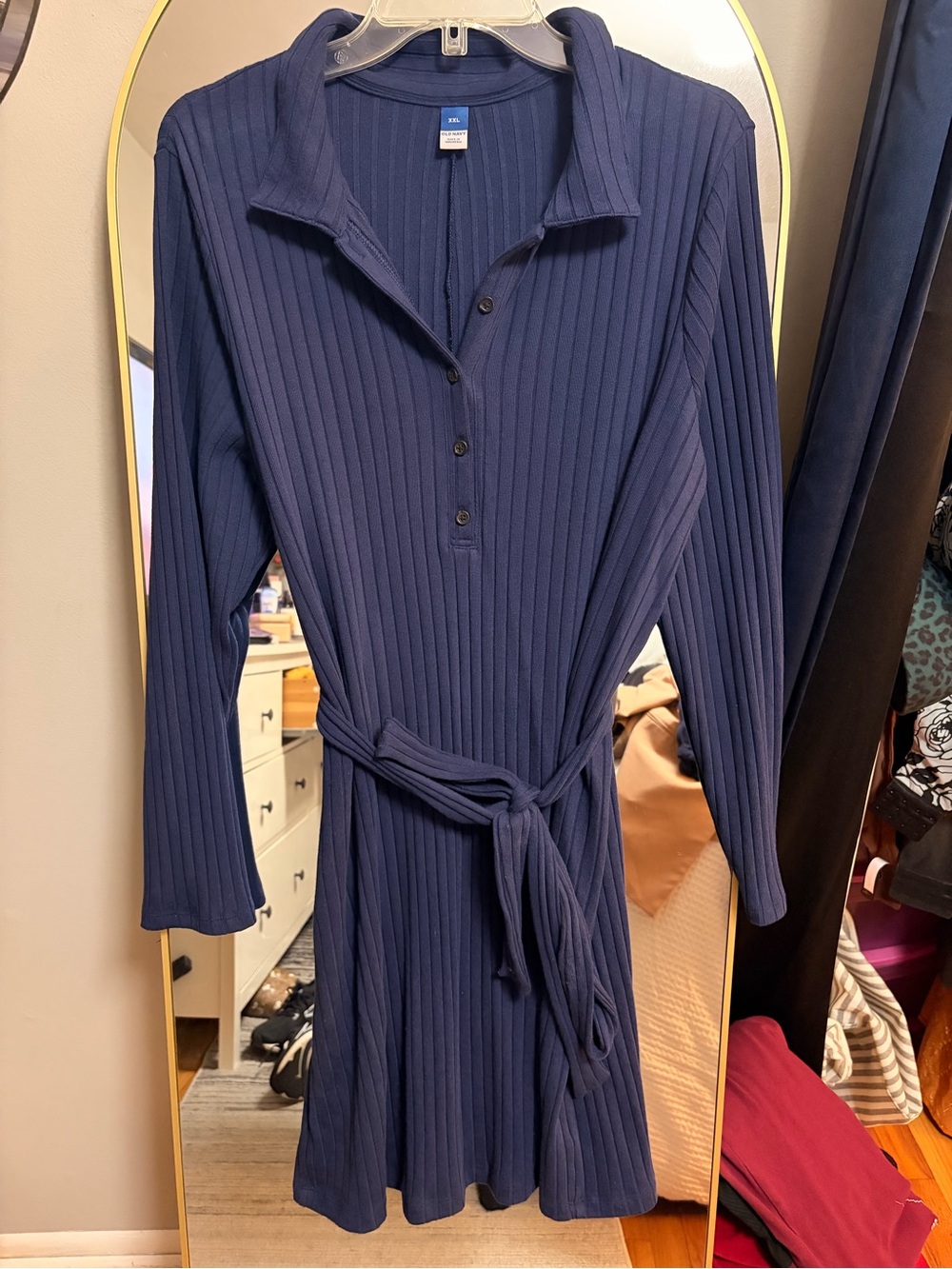 Women’s Old Navy Ribbed Long-Sleeve Sweater Dress with Tie Waist